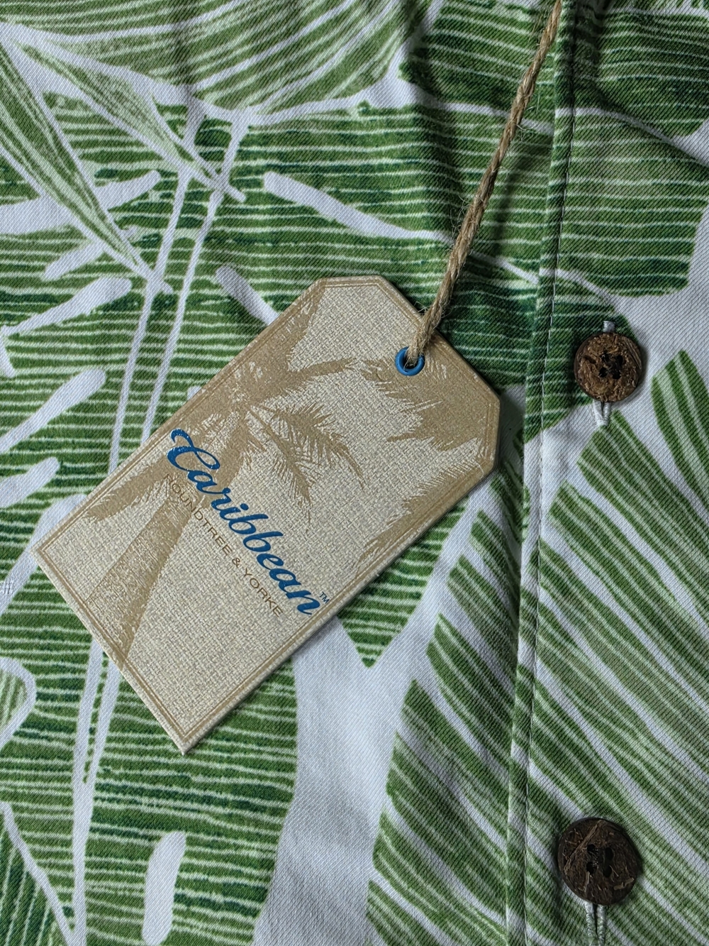 Caribbean Mens Palm Leaf Print Camp Shirt Size Medium Vacation Cruise Resort - Picture 4 of 8
